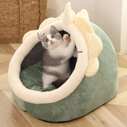 Cute Cat Hiding Warm Cozy House Bed